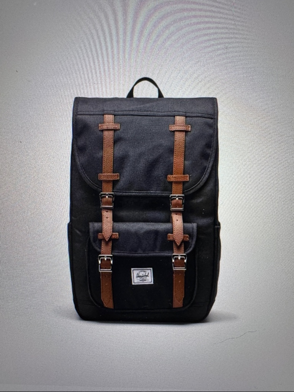 Black Herschel Little America backpack 21L mid volume laptop leather straps